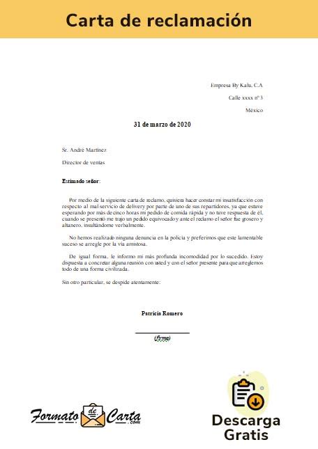 Aquí tienes un modelo de carta de reclamación editable