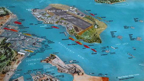 Map of pearl harbor with location of ships just prior to the japanese attack on dec 7 1941. Battleship Row Map Pearl Harbor Attack