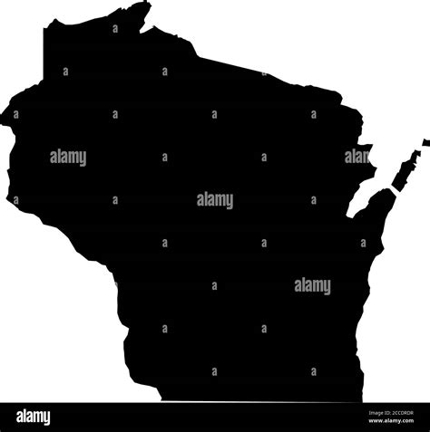 Wisconsin State Of Usa Solid Black Silhouette Map Of Country Area