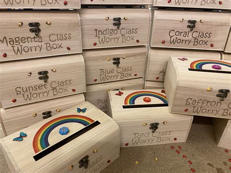 20cm Worry Box Primary School Drop Box Rainbow Personalised Pupils