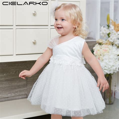 Cielarko Formal Girls Dress White Toddler Party Dresses Tulle Baby