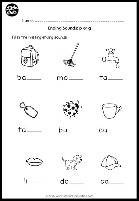 ending sounds worksheets and activities