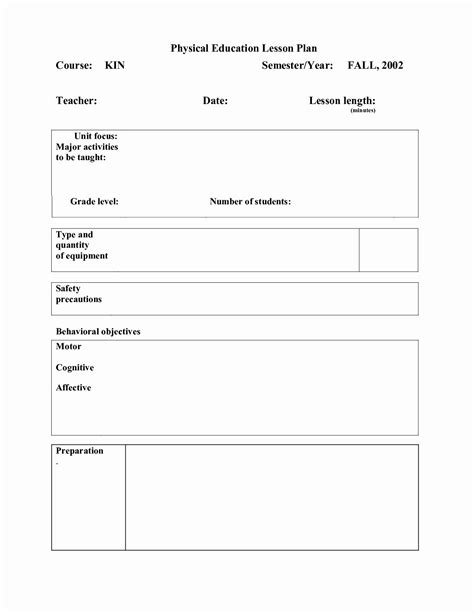 Pe Lesson Plan Template Blank Beautiful 12 Best Of Physical Ed