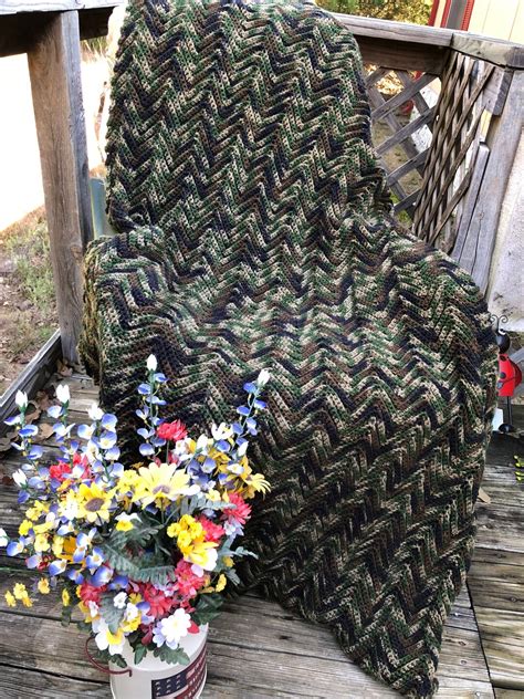 Afghan Hand Crocheted Camouflage Etsy