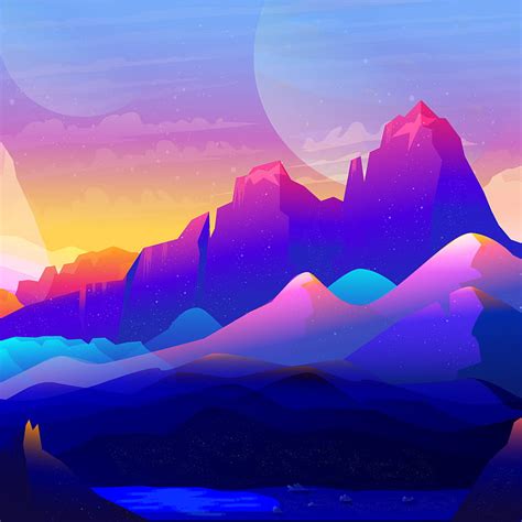 2048x2048 Rock Mountains Landscape Colorful Illustration Minimalist
