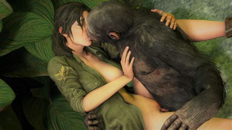 Rule 34 1girls 3d Ape Bottomless Brown Hair Chimpanzee Closed Eyes Dominant Feral Embrace