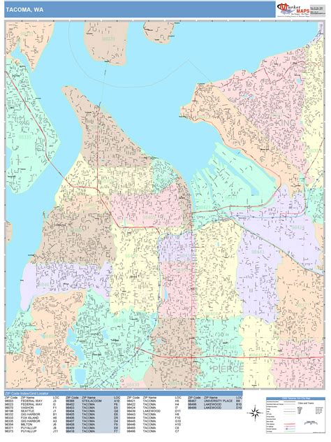 Tacoma Washington Wall Map Color Cast Style By Marketmaps