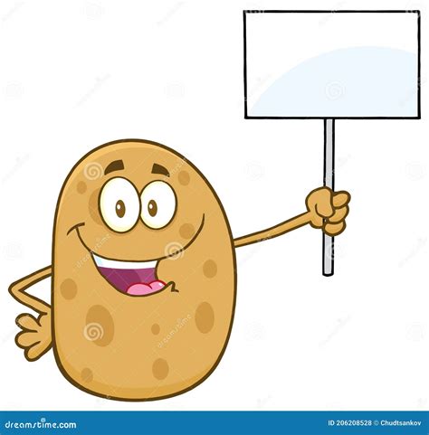 Happy Potato Cartoon Character Holding Up A Blank Sign Stock Vector