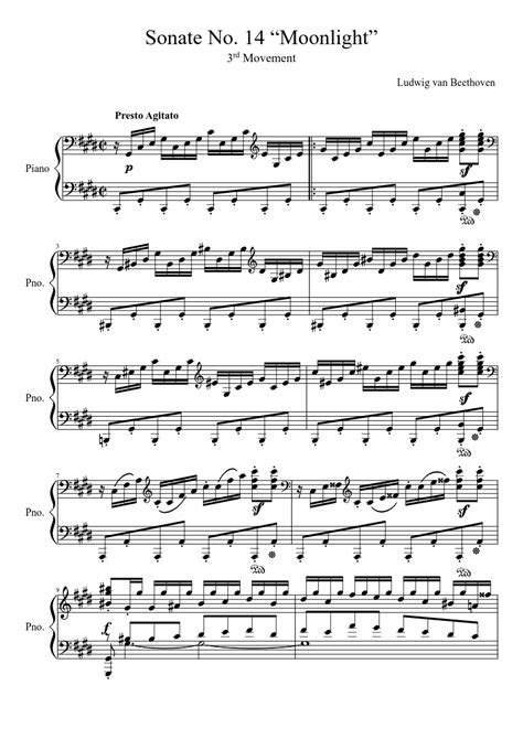 High quality piano sheet music for moonlight sonata 3rd movement by ludwig van beethoven. Moonlight Sonata (3rd Movement) - Ludwig van Beethoven ...