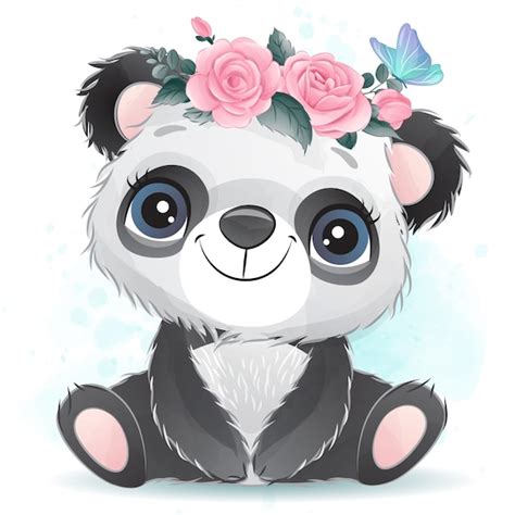 Cute Panda Clipart With Watercolor Illustration Etsy