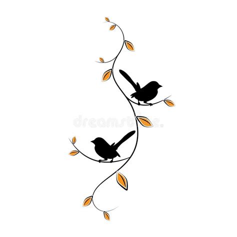 Birds On Branch Vector Two Birds Silhouettes On Branch Branch Illustration In Autumn Stock