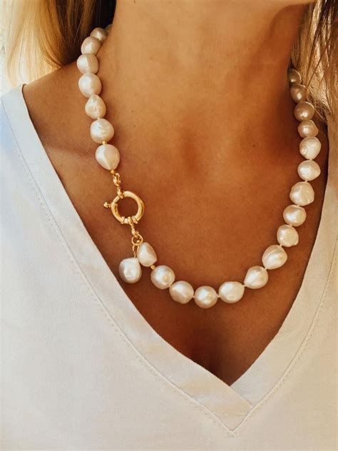 Genuine Baroque Pearl Necklace With Gold Filled Silver Marine Etsy