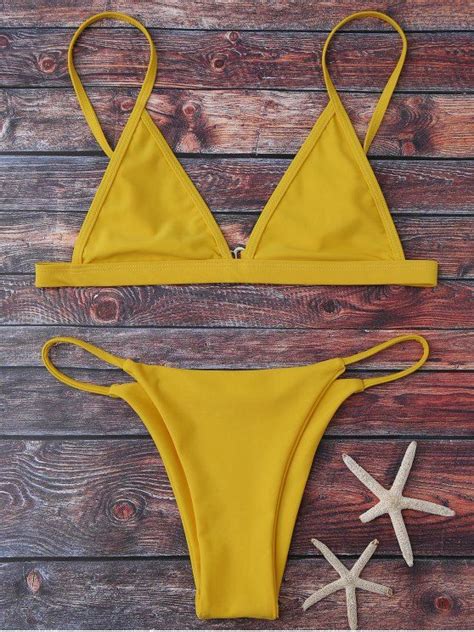 cami plunge string bikini set yellow bikinis s zaful