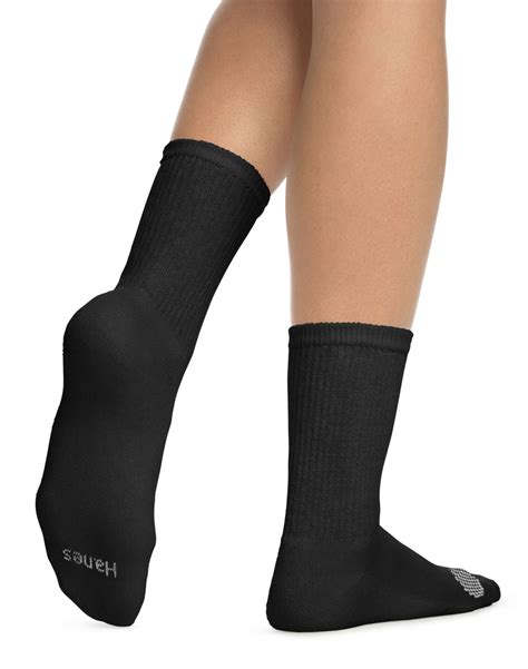 Hanes Hanes Womens Cool Comfort Crew Socks 6 Pack 5 9 Black Wwhite
