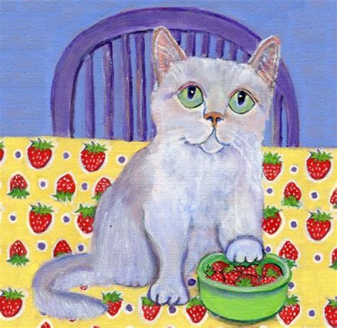 Cat Art Card Strawberry Cat 5 X 5 Etsy In 2021 Cat Art Card Art