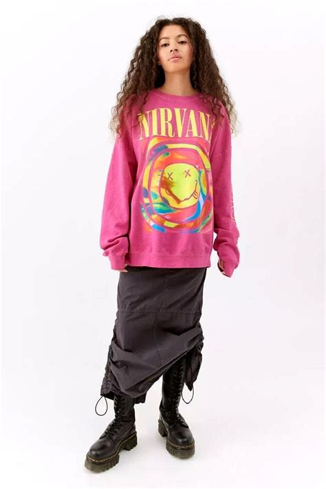 Urban Outfitters Pink Womens X Nirvana Smile Overdyed Crew Neck Sweatshirt Lxl Ebay