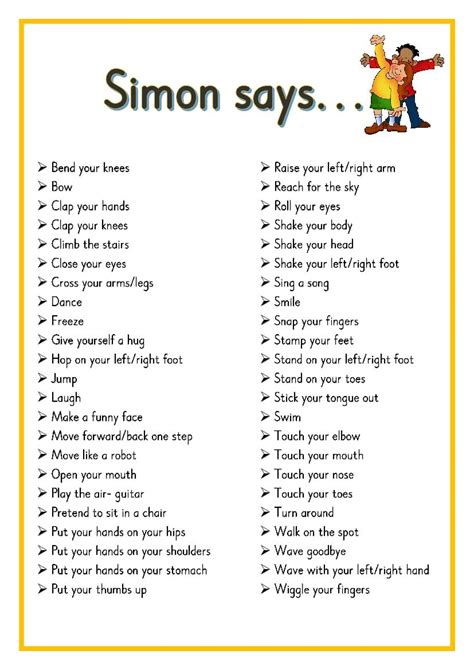Simon Sayspdf Onedrive Preschool Songs Classroom Games Preschool