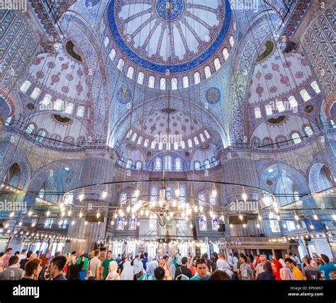 People Inside The Blue Mosque Also Known As Sultan Ahmed Mosque In