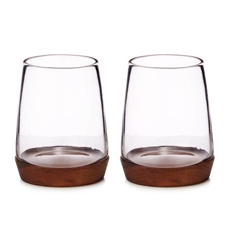 Wooden Base Stemless Wine Glasses The Green Head