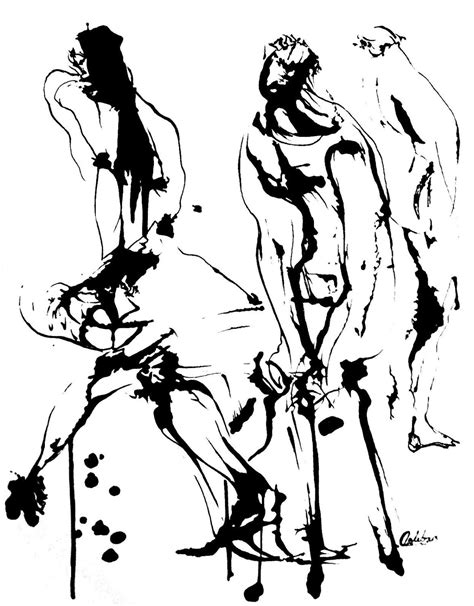 Original Abstract Human Figure Ink Drawing 85 X By Calebadamsart