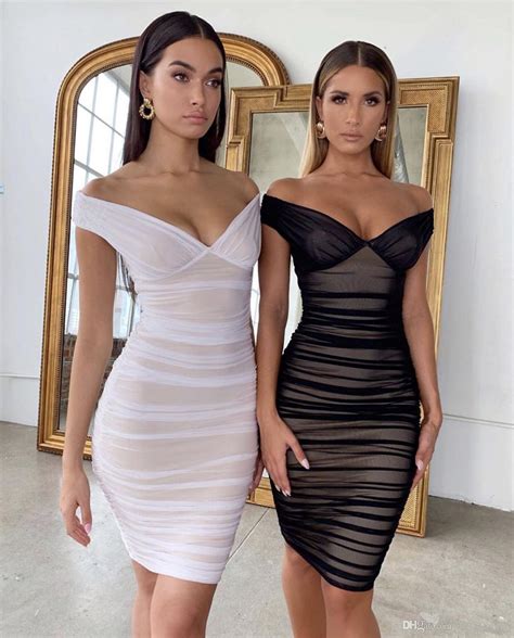 Womens Sexy Pleated V Neck Bodycon Dress Off Shoulder Fitted Mesh