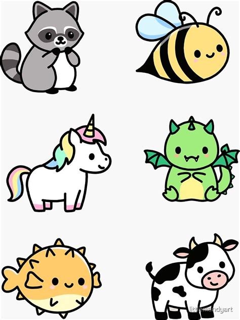 Cute Animal Sticker Pack 5 Sticker For Sale By Littlemandyart Cute
