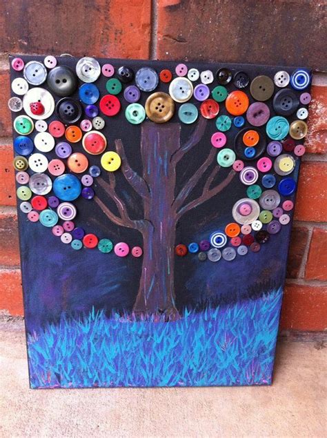 Button Art Button Tree Canvas Button Crafts Tree Painting Canvas