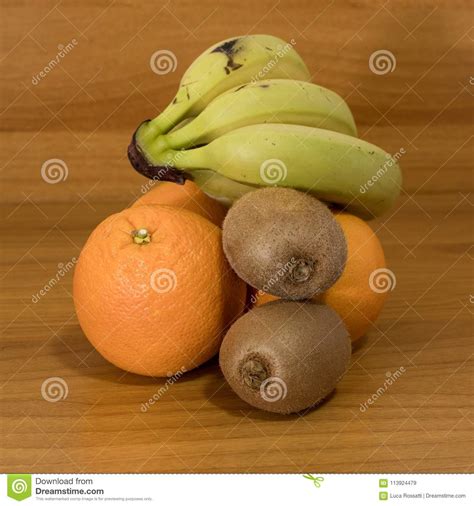 Fruits Composition With Bananas Oranges And Kiwi Stock Image Image Of