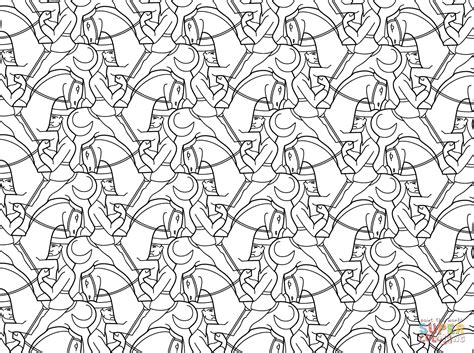 A pop of color will bring this printable coloring pack to life. Horseman Tessellation by M.C. Escher coloring page ...