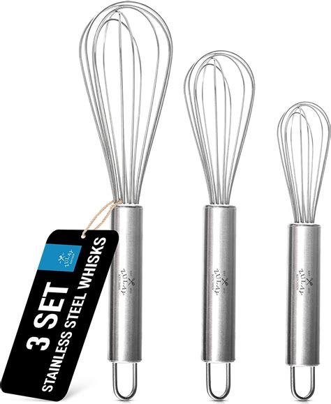 Zulay 3 Pack Stainless Steel Whisk Set 8 10 12 Sturdy 7 Wire