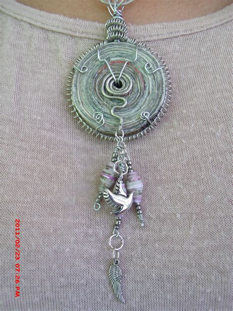Wire Wrapped Coiled Paper Pendant By Paper Beads And Knits On