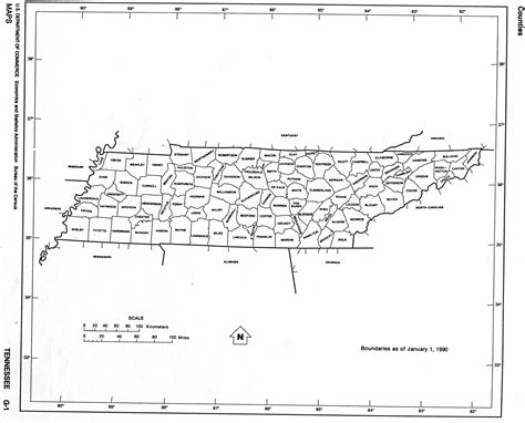 Tennessee State Map With Counties Outline And Location Of Each County