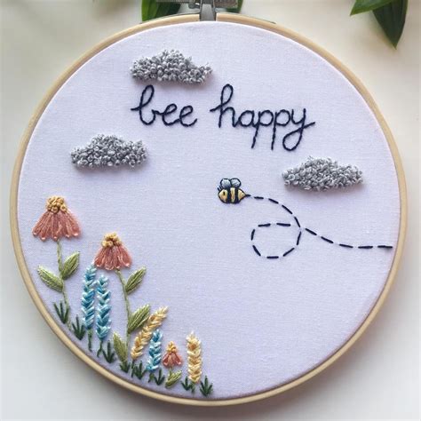 Pdf Pattern Bee Happy Beginner Embroidery Pattern T For Etsy