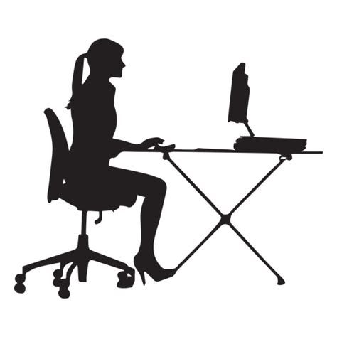Woman Sitting At Computer Desk Silhouette Transparent Png And Svg