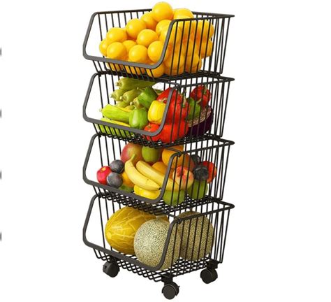 4 Tier Storage Trolley Fruit Vegetable Baskets On Wheels Simplist