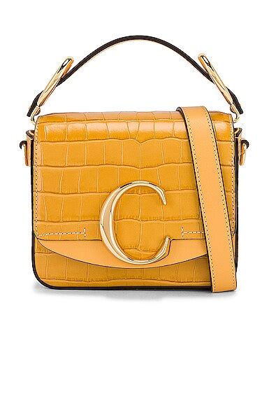 Chloe Mini C Embossed Croc Box Bag In Honey Gold Fwrd
