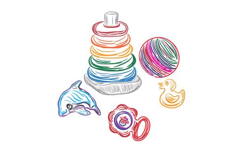 Baby Toys In Sketch Style Vector Custom Designed Illustrations