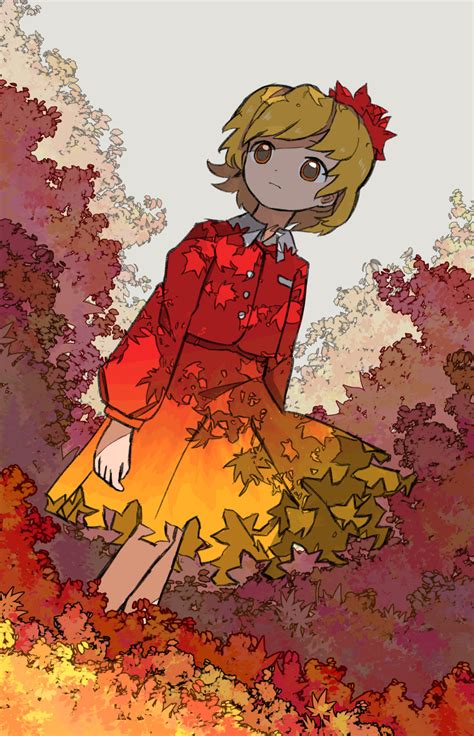 Safebooru 1girl Absurdres Aki Shizuha Autumn Leaves Bangs Blonde Hair Buttons Closed Mouth