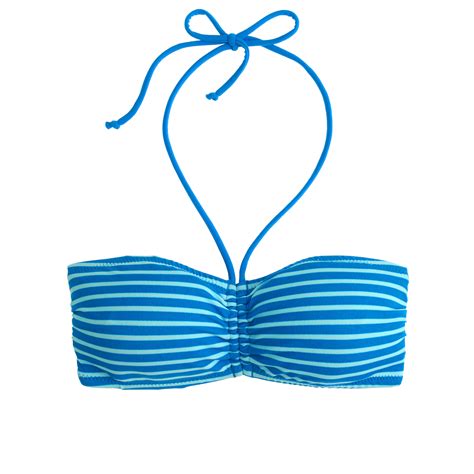 Jcrew Deck Stripe Tie Front Bandeau Bikini Top In Blue Lyst