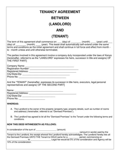 Tenancy Agreement Templates In Word Format