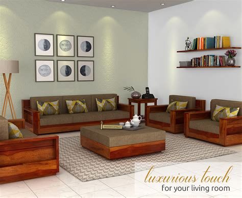 The sofa is the clear star of the living room. Buy Marriott 3 Seater Wooden Sofa (Honey Finish) Online in India - Wooden Street | Wooden sofa ...