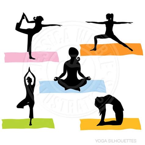 Yoga Silhouettes Digital Clipart Commercial Use Ok Yoga Graphics