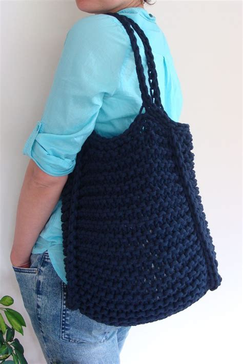 Knitted Tote Bag With Lining Cotton Cord Bag Knit Custom Etsy In 2020