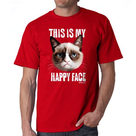 Grumpy Cat Grumpy Cat Happy Face Mens Red T Shirt New Sizes S 2xl