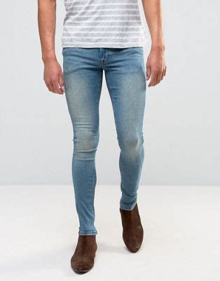 Asos Extreme Super Skinny Jeans With Abrasions In Mid Blue Asos