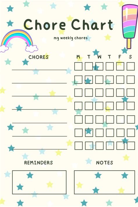 Chore Chart For Kids Chore Chart Printable Homeschool Printable