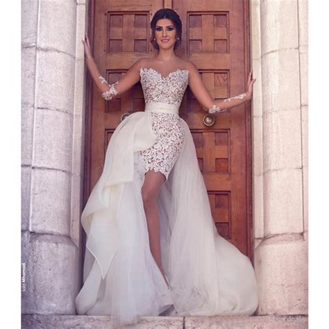 Long Sleeves Two Pieces Sexy Lace Applique Wedding Dress Wg650 Wish Gown