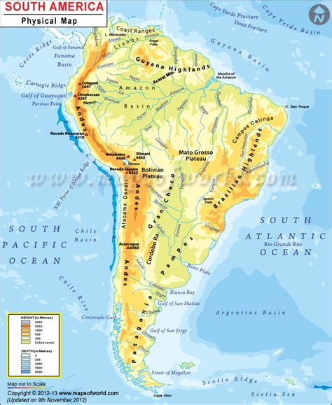 South America Physical Map Physical Map Of South America