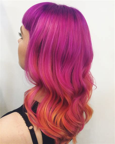 Deep Pink And Orange Hair Inspiration Ombre Look Pink And Orange Hair