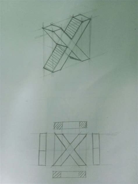 Design Of Alphabet X With Isometric And Orthographic Views